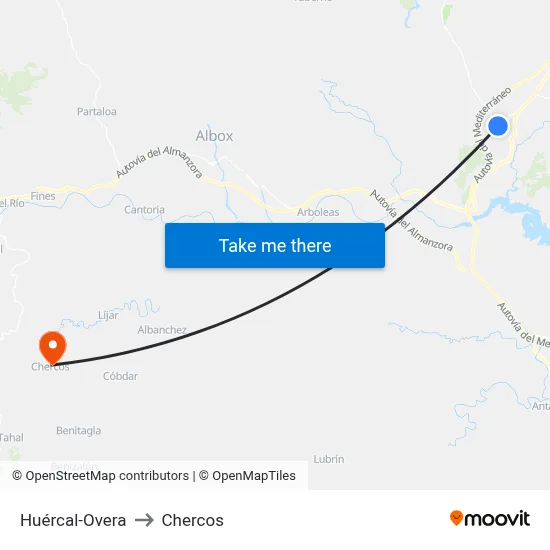 Huércal-Overa to Chercos map