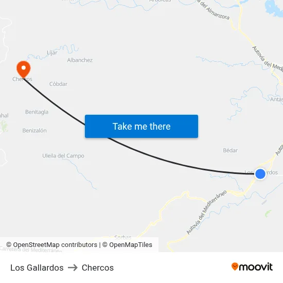 Los Gallardos to Chercos map