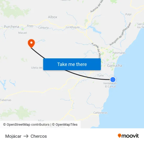 Mojácar to Chercos map