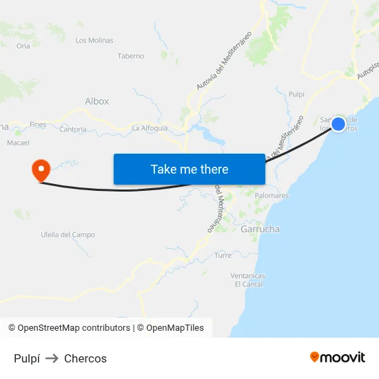 Pulpí to Chercos map