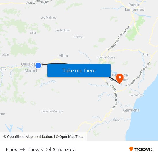 Fines to Cuevas Del Almanzora map