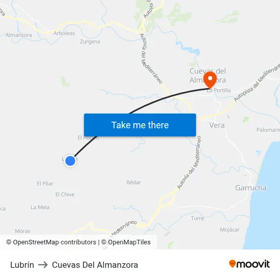 Lubrín to Cuevas Del Almanzora map