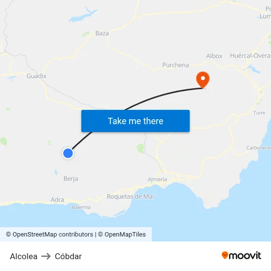 Alcolea to Cóbdar map