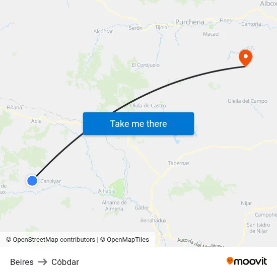 Beires to Cóbdar map