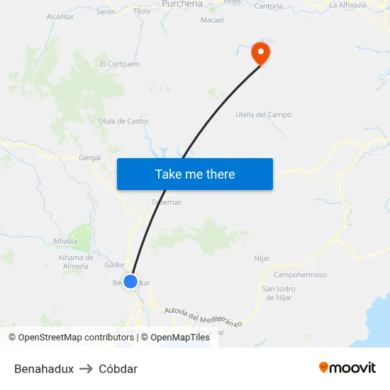 Benahadux to Cóbdar map
