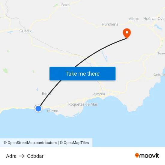 Adra to Cóbdar map