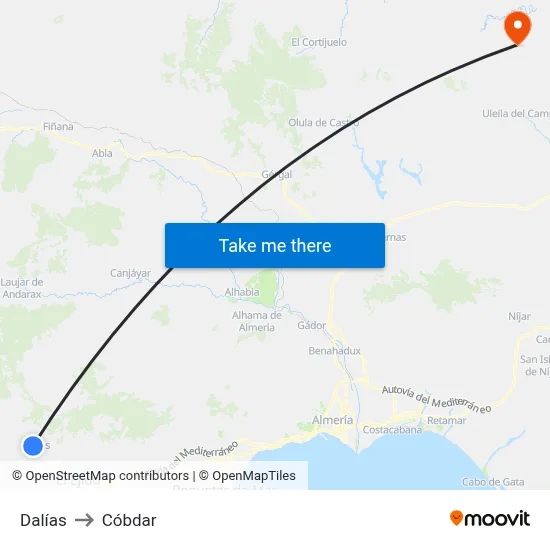 Dalías to Cóbdar map