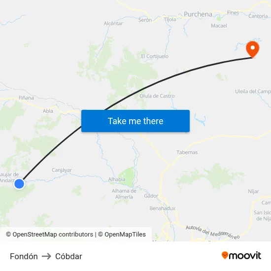 Fondón to Cóbdar map