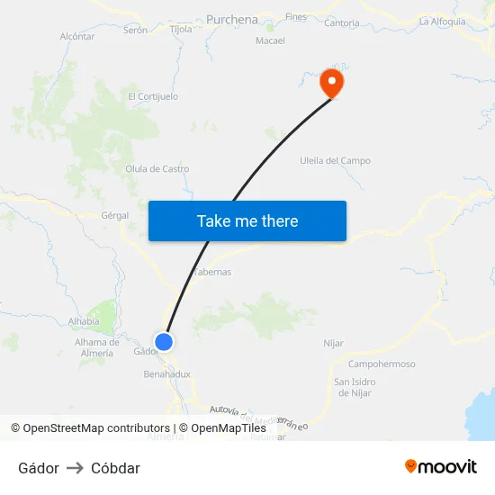 Gádor to Cóbdar map