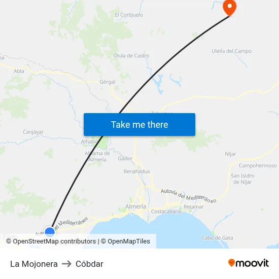 La Mojonera to Cóbdar map