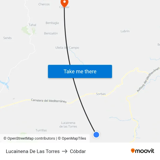 Lucainena De Las Torres to Cóbdar map