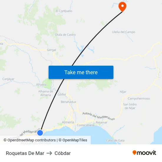 Roquetas De Mar to Cóbdar map