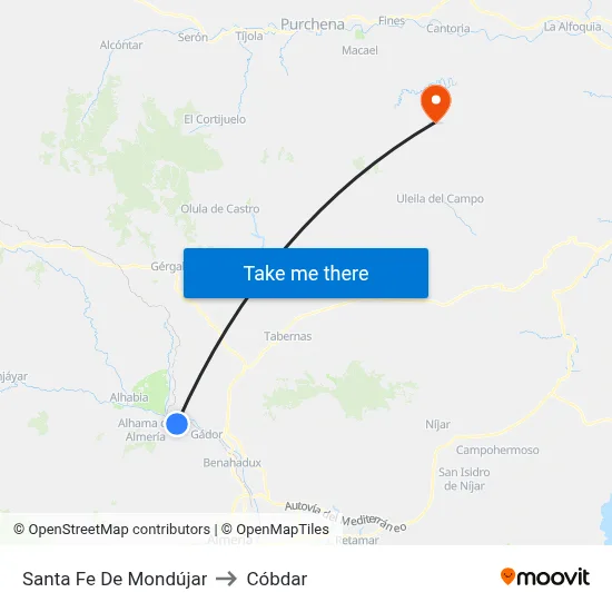 Santa Fe De Mondújar to Cóbdar map
