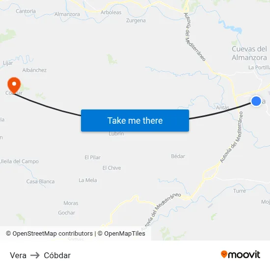 Vera to Cóbdar map