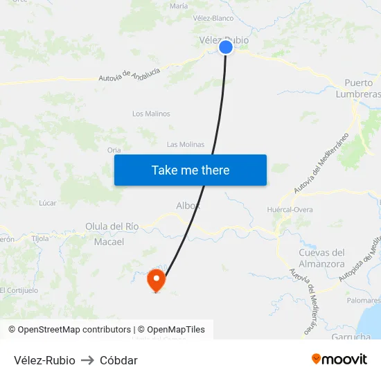 Vélez-Rubio to Cóbdar map