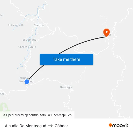 Alcudia De Monteagud to Cóbdar map