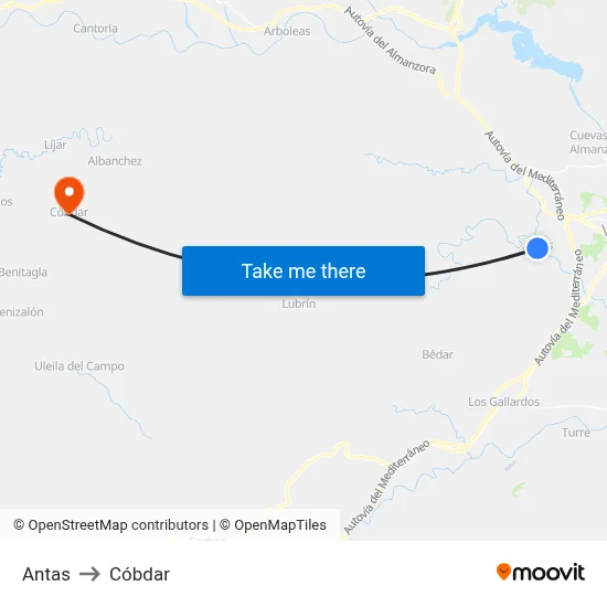 Antas to Cóbdar map