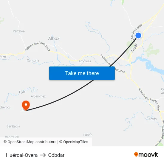 Huércal-Overa to Cóbdar map