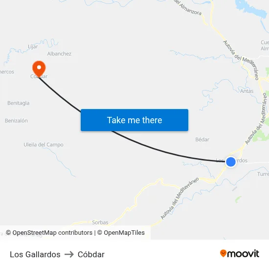 Los Gallardos to Cóbdar map