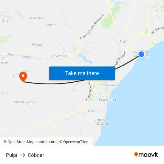 Pulpí to Cóbdar map