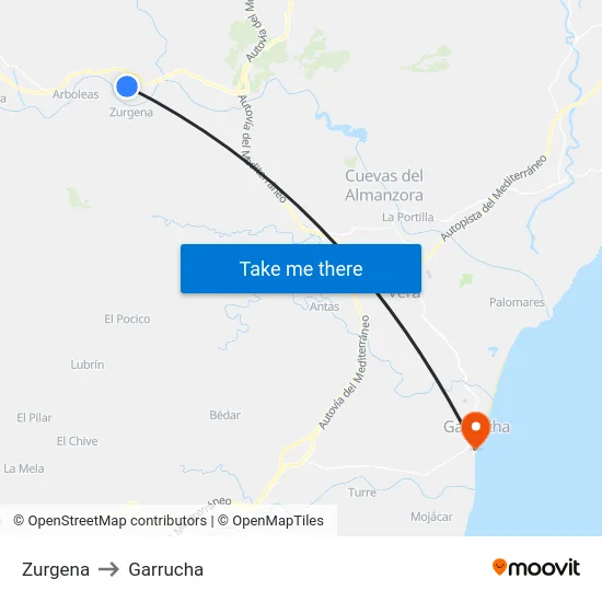 Zurgena to Garrucha map