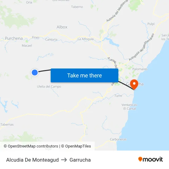 Alcudia De Monteagud to Garrucha map