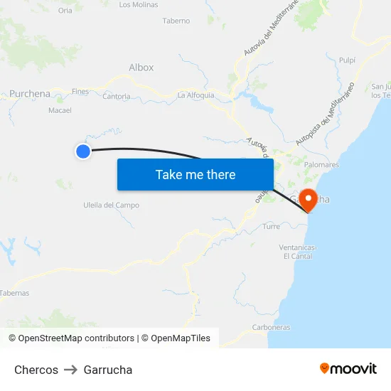Chercos to Garrucha map