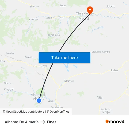 Alhama De Almería to Fines map