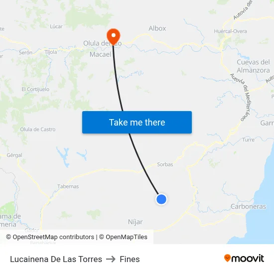 Lucainena De Las Torres to Fines map