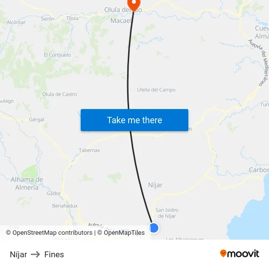 Níjar to Fines map