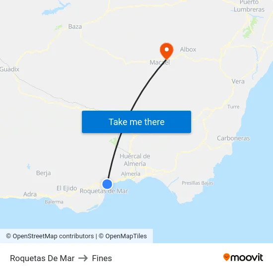 Roquetas De Mar to Fines map