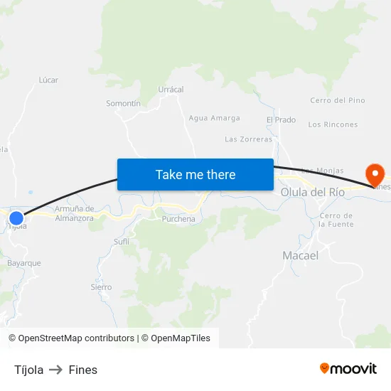 Tíjola to Fines map