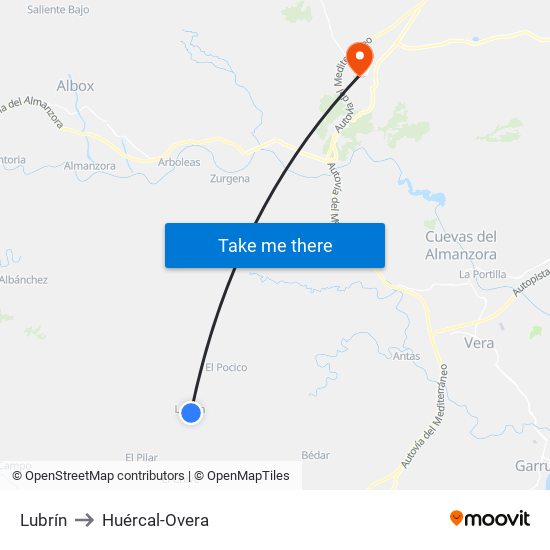 Lubrín to Huércal-Overa map