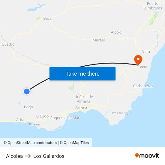 Alcolea to Los Gallardos map