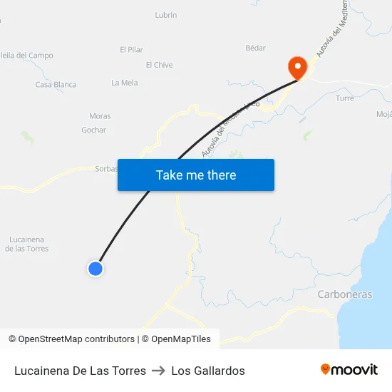 Lucainena De Las Torres to Los Gallardos map
