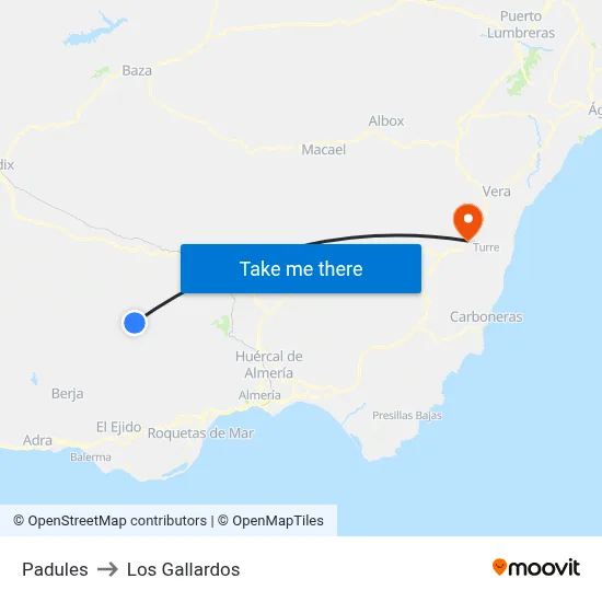 Padules to Los Gallardos map