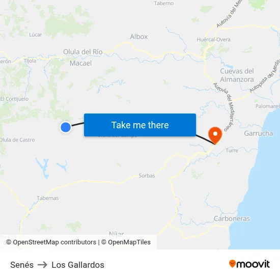 Senés to Los Gallardos map