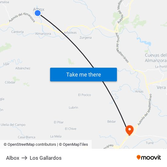 Albox to Los Gallardos map