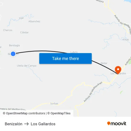 Benizalón to Los Gallardos map