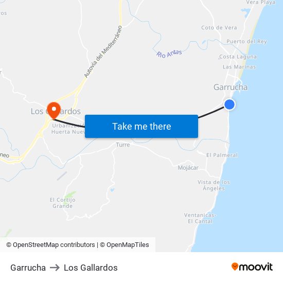 Garrucha to Los Gallardos map