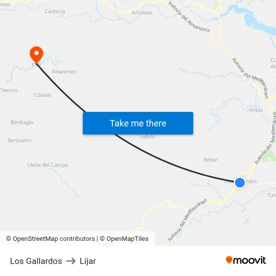 Los Gallardos to Líjar map