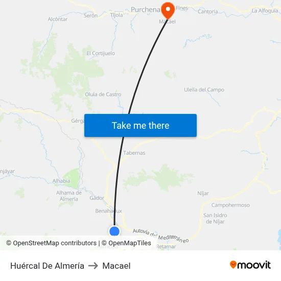 Huércal De Almería to Macael map