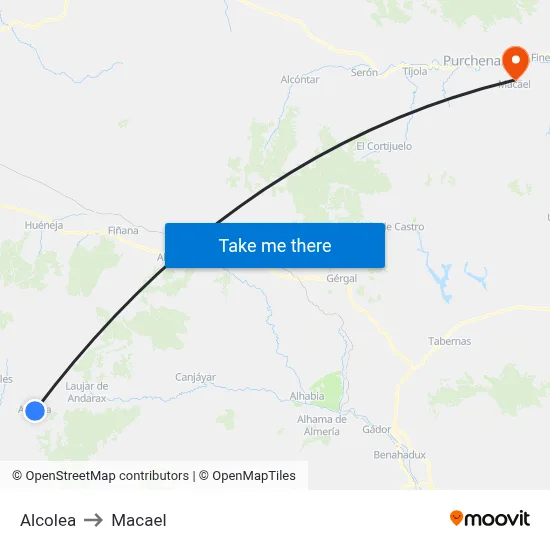Alcolea to Macael map