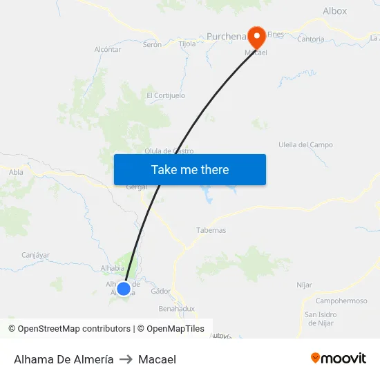 Alhama De Almería to Macael map