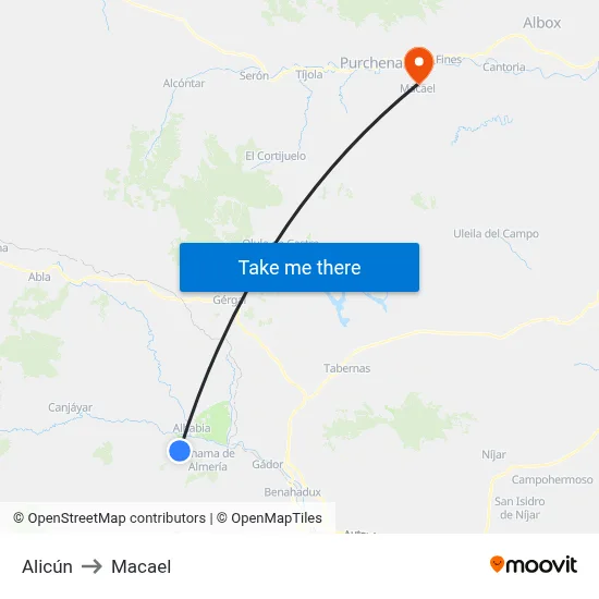 Alicún to Macael map