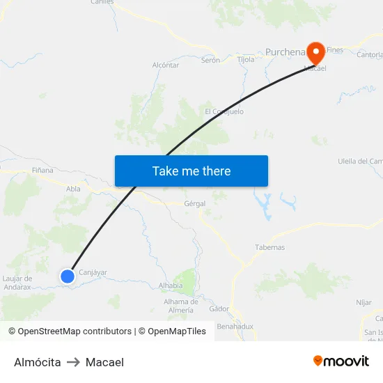 Almócita to Macael map