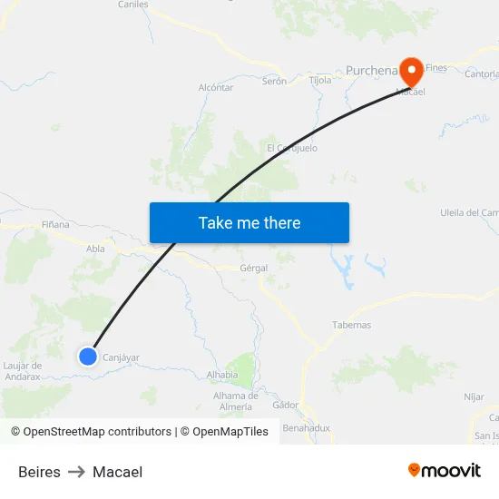 Beires to Macael map