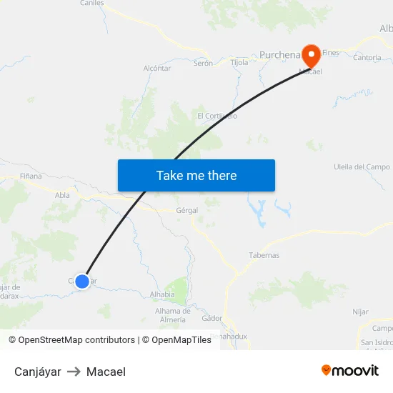 Canjáyar to Macael map