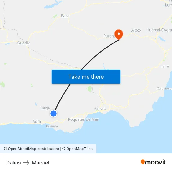 Dalías to Macael map