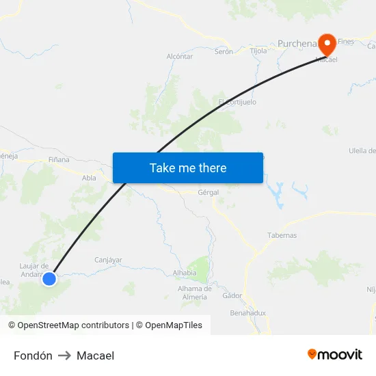 Fondón to Macael map